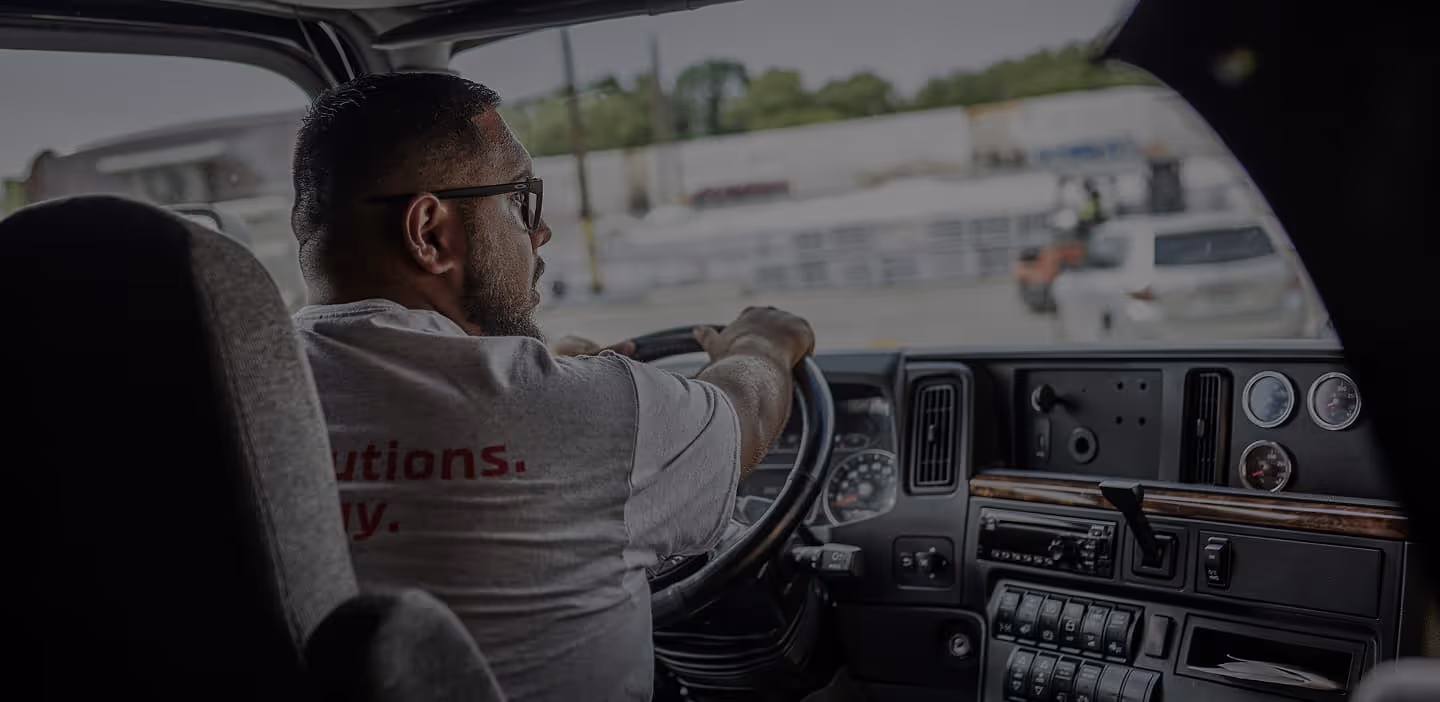 A driver view from inside a truck