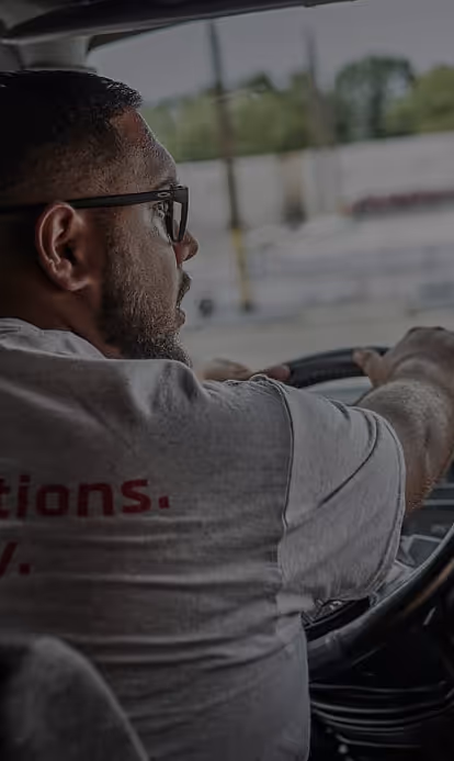 A driver view from inside a truck.