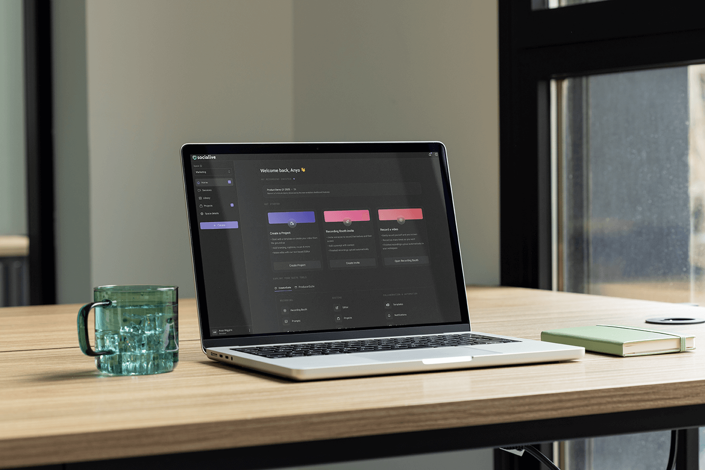 Laptop on a desk with Socialive open
