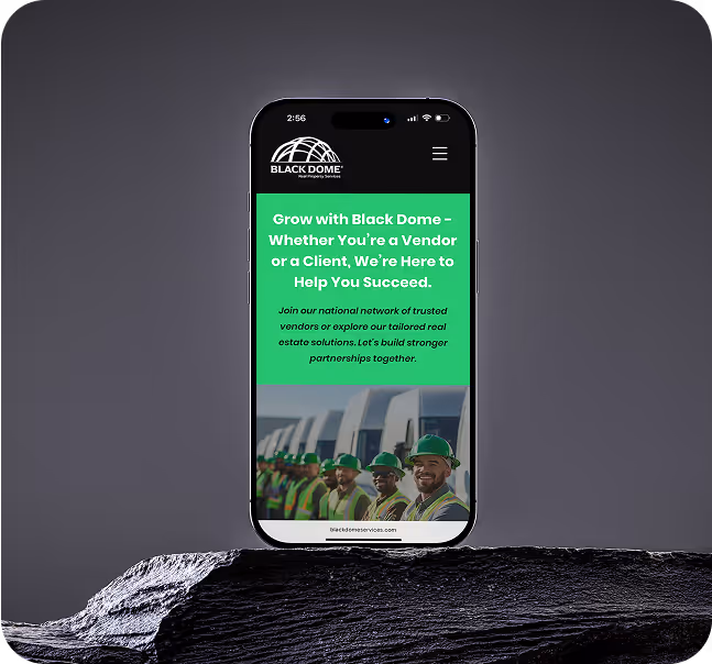 Black Dome Services website showcased across multiple mobile devices with custom layout, navigation, and high-conversion CTA design.