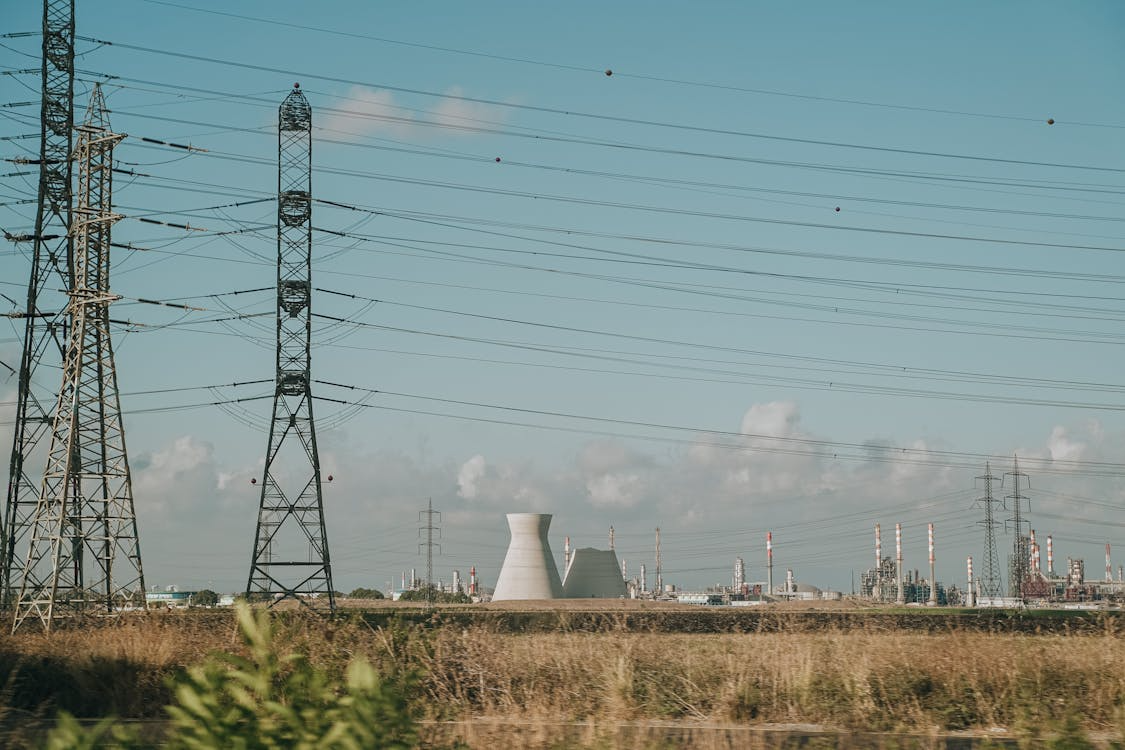  High-voltage power transmission towers and electrical substations