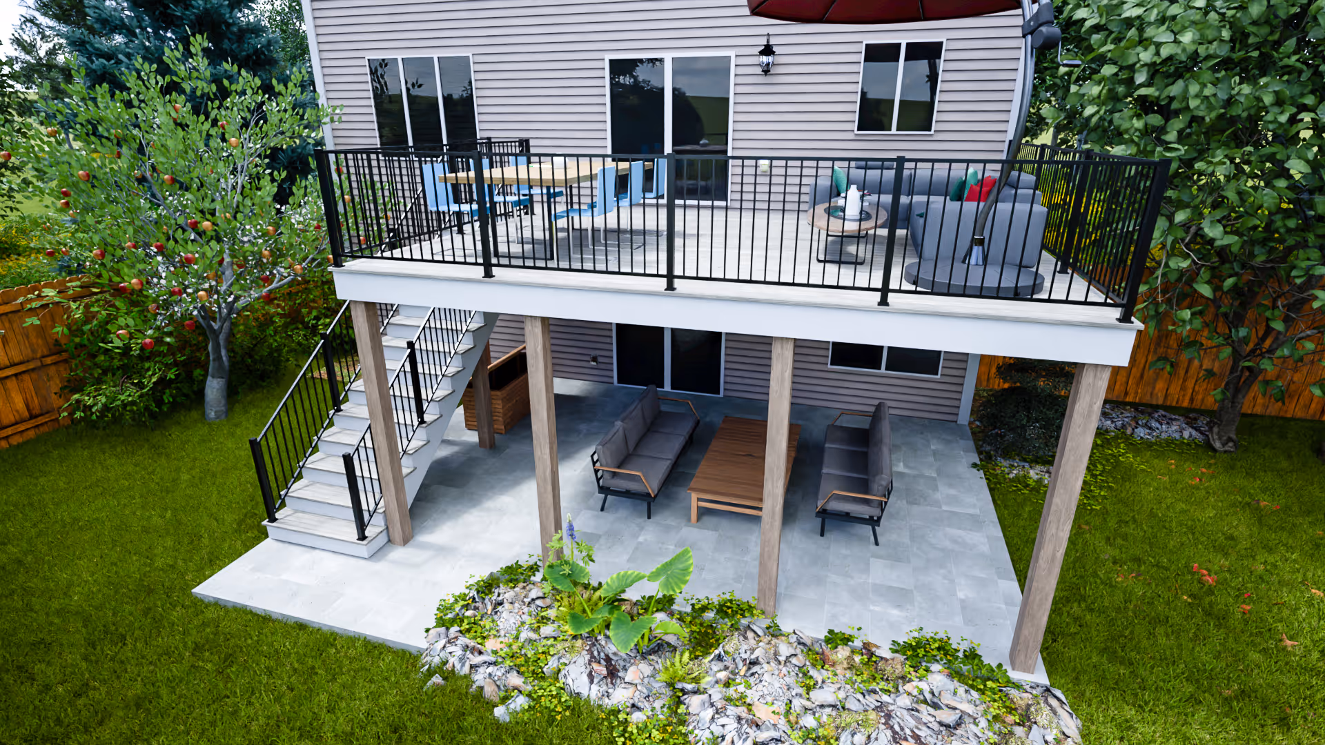 Destination Decks versatile composite deck on a walkout foundation in Twin Cities MN — Core Series Classic starting at $33,000