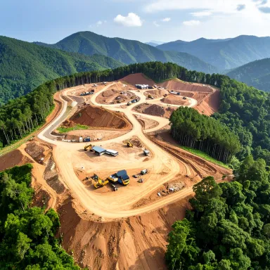 An aerial view of a mining operation in a forest