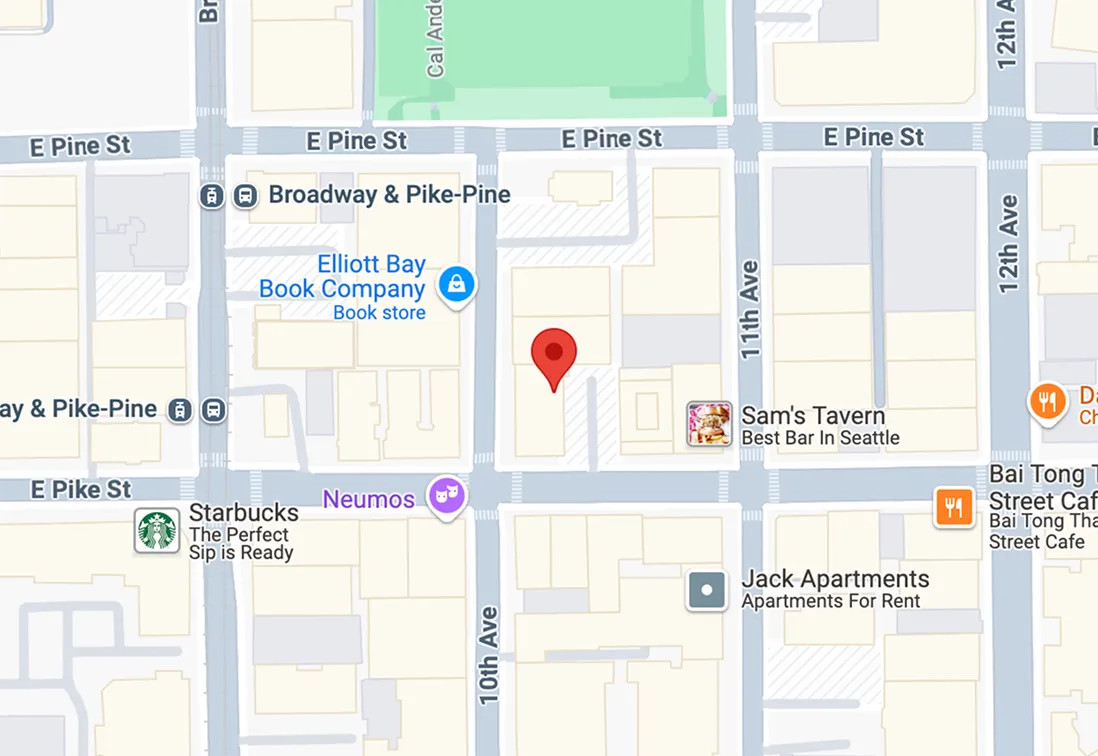 the map shows a pinpoint of the location of the Hubble headquarters in Seattle on 10th avenue