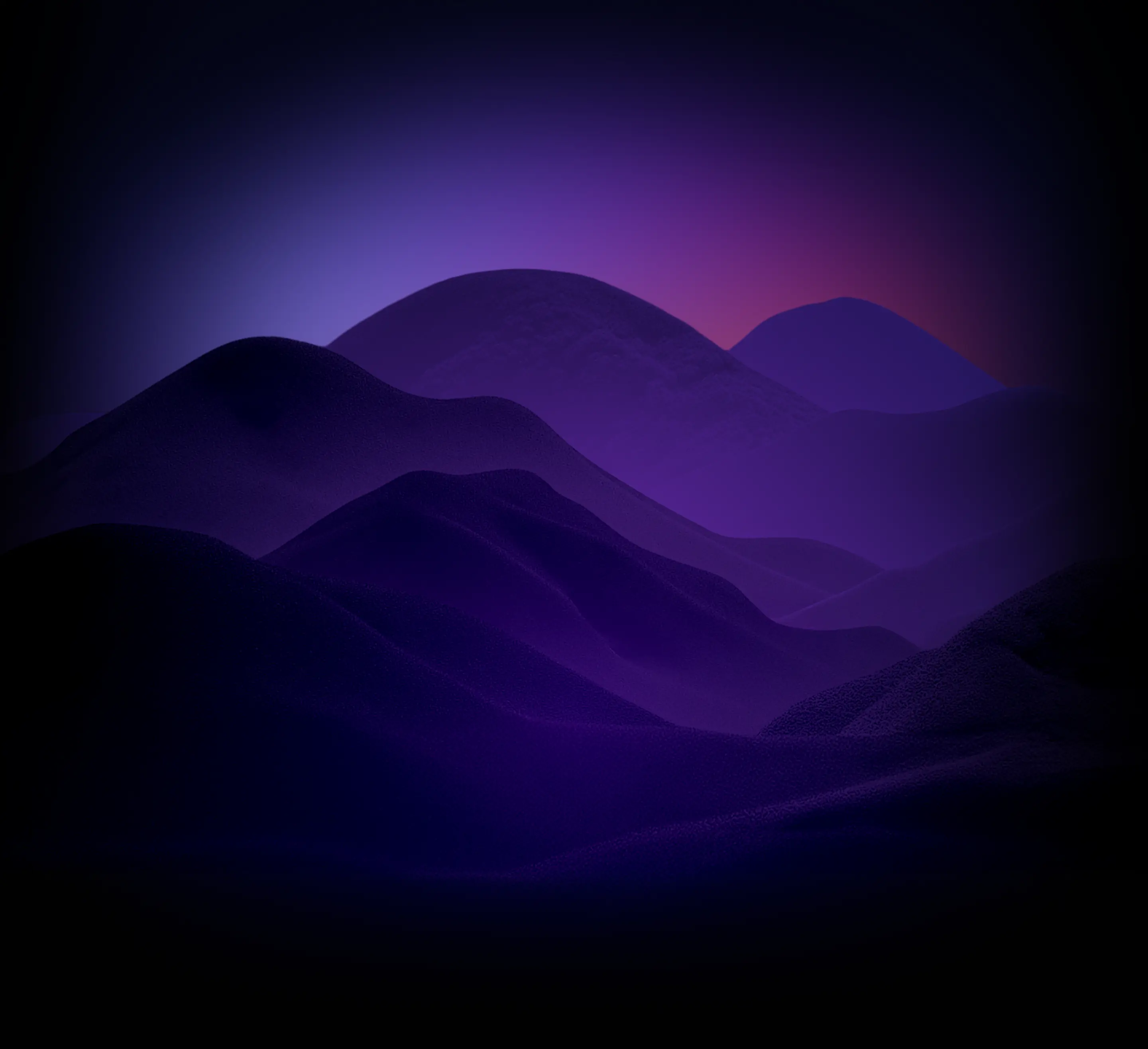 Abstract purple and dark blue layered hills or dunes with a gradient background transitioning from blue to pink.
