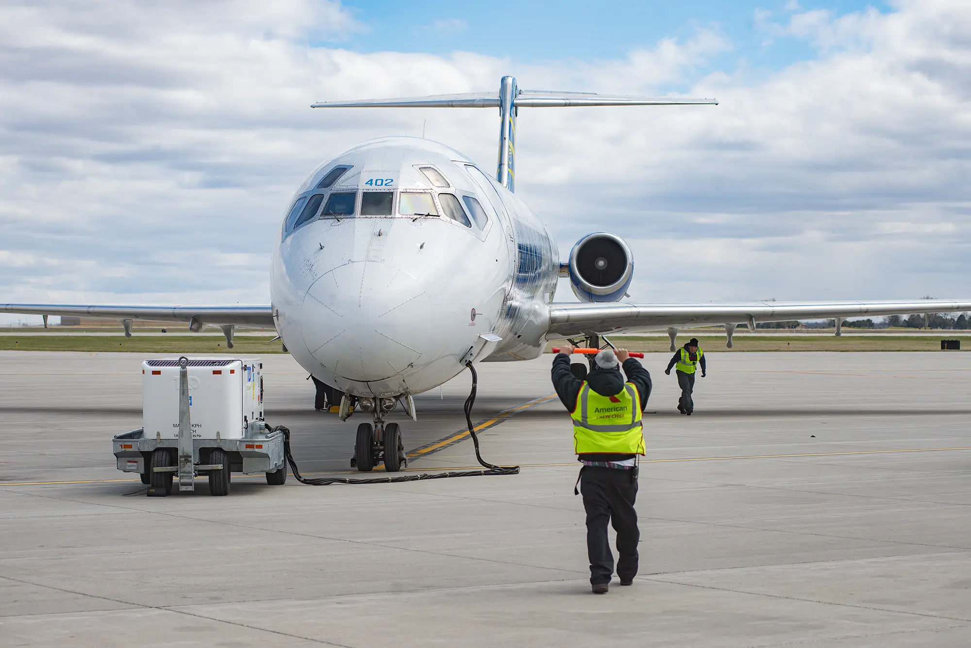 An Allegiant Airlines jet waits on the tarmac at Central Nebraska Regional Airport in Grand Island.