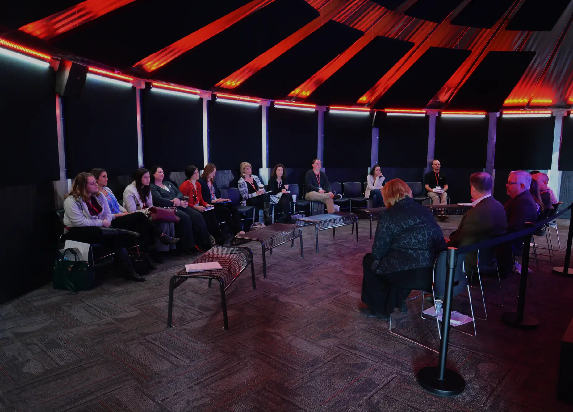 A small group meets in a uniquely lit space in Grand Island, Nebraska.
