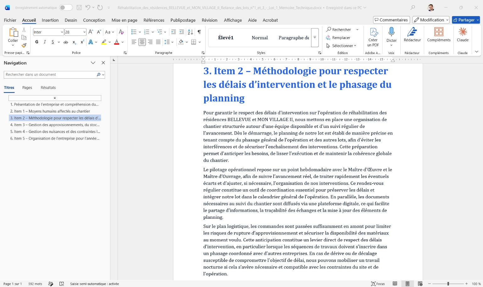 Export d’un mémoire technique Iaado dans Microsoft Word