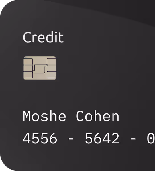 חצי שמאלי של כרטיס אשראי שמתחבר באנימציה לחצי כרטיס אחר