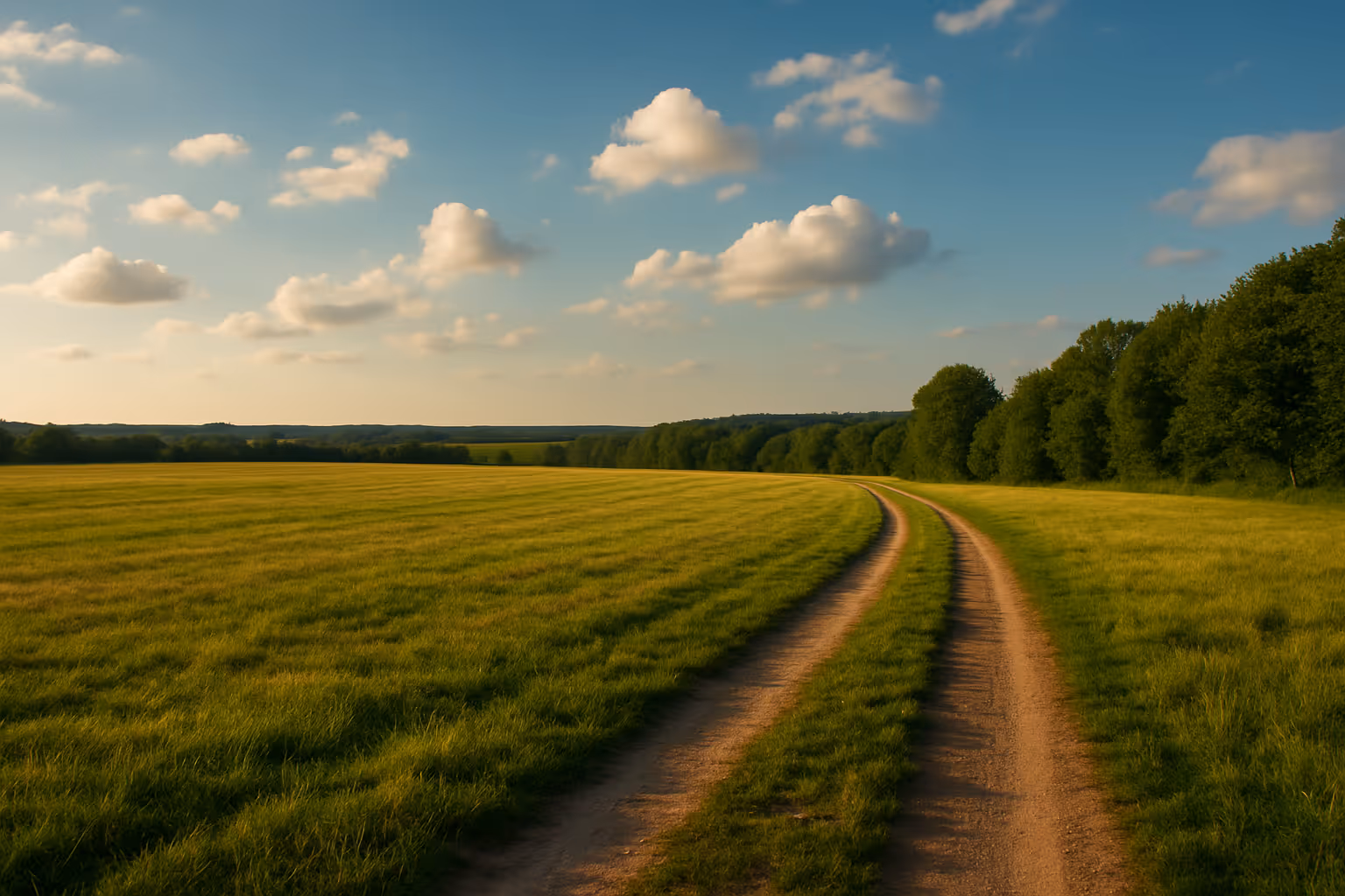 Grassland with a setting sun in the background