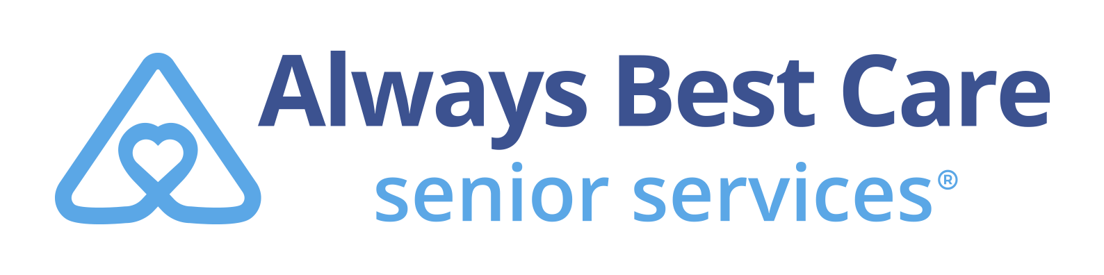 Always Best Care Senior Services logo with a blue outline of a house containing a heart shape and bold text.
