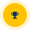 Blue trophy icon centered on a yellow circular background.