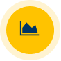 White line graph icon with peaks inside a yellow circular background.