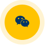 Blue chat bubbles icon centered on a yellow circular background.