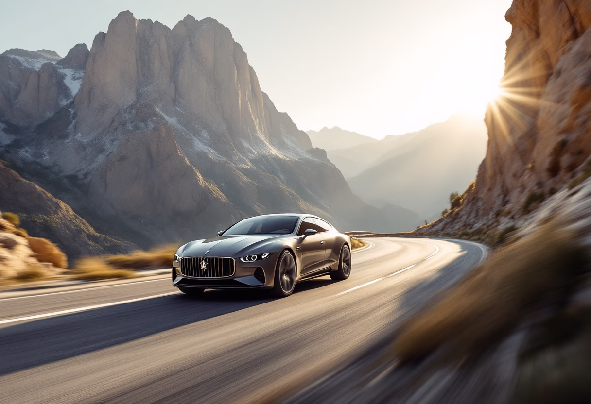 [background image] image of car on a scenic road (for an automotive service)