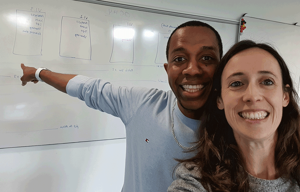 Khaldon and Perrine working on Ochy - application for running and gait analysis