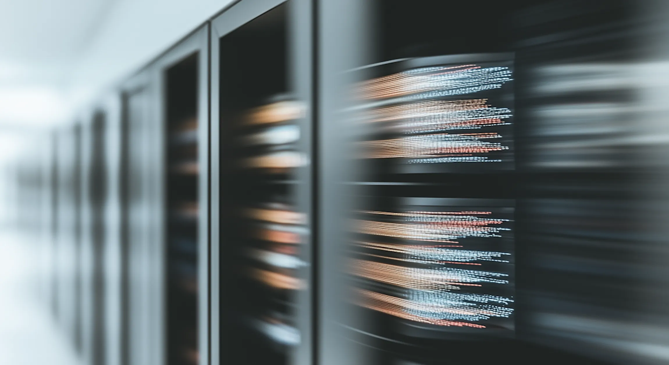 Blurry photograph of a server in a data center.