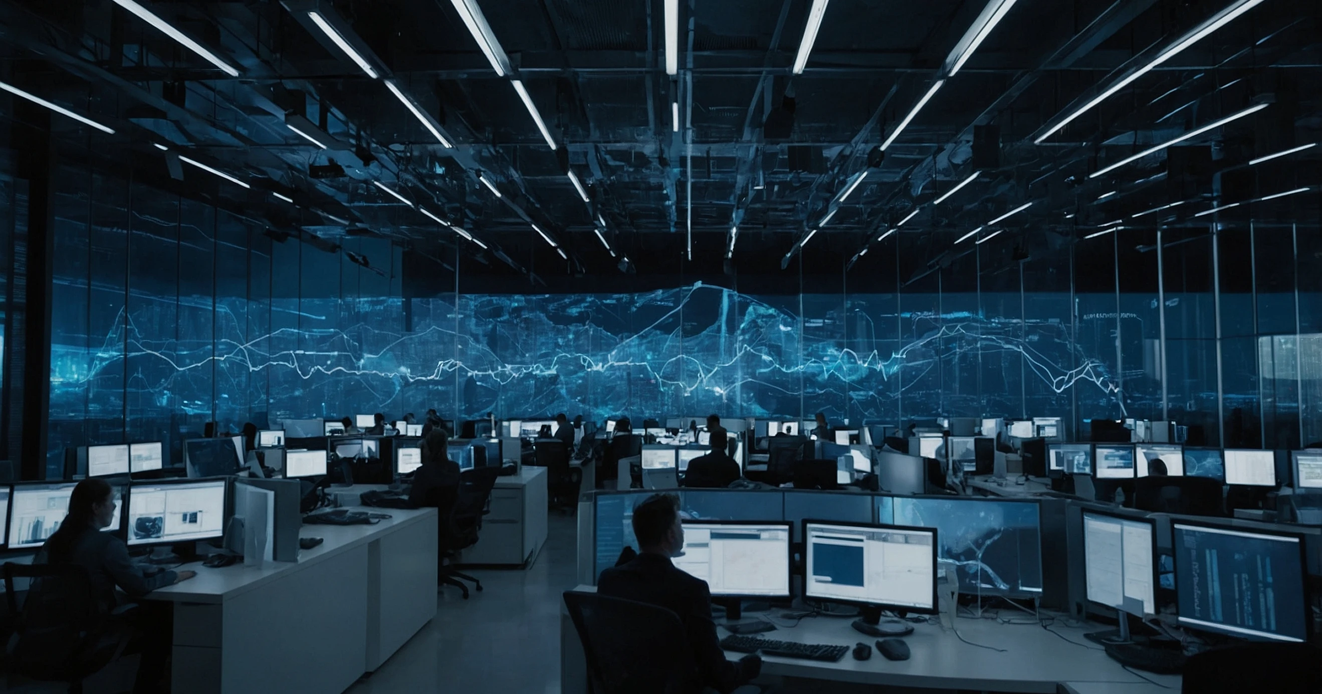 A room filled with lots of computer monitors.