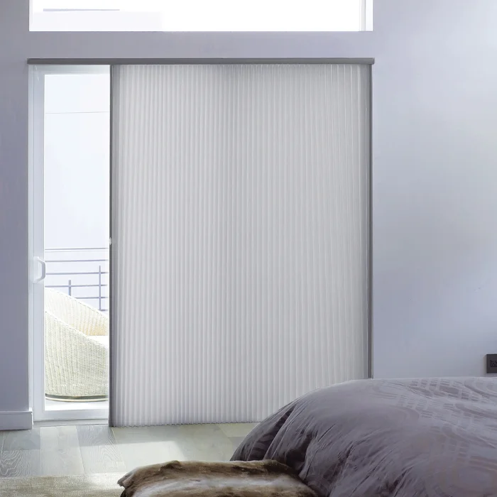 Sliding glass door with vertical honeycomb panel shade