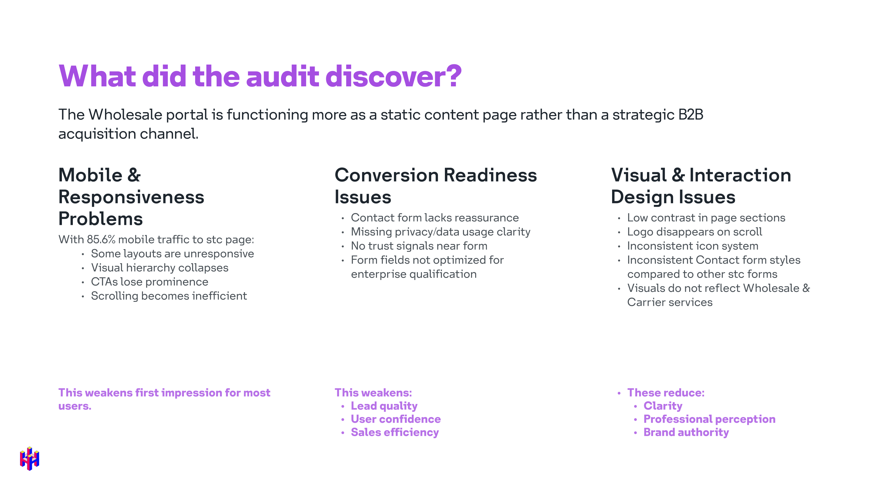 Second part of Slide titled What did the audit discover? gathering issues by types