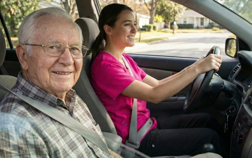 Nurse Next Door caregiver providing transport and accompaniment