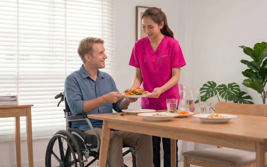 Nurse Next Door caregiver preparing a meal at home