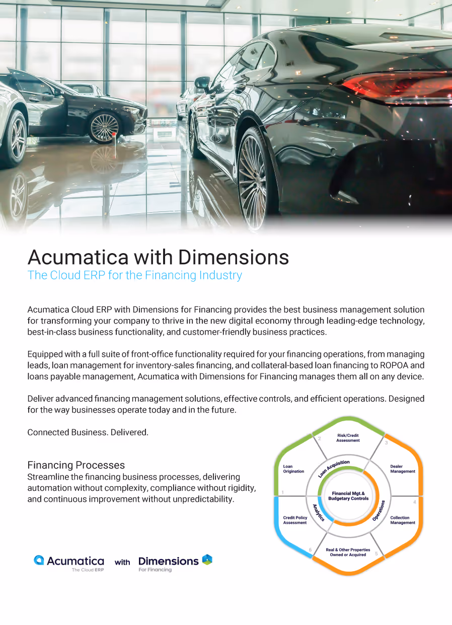 Dimensions for Financing Brochure Front Page