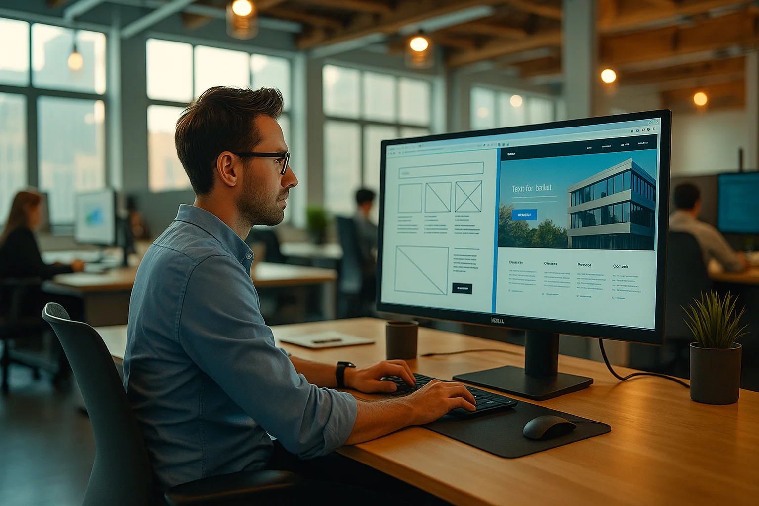 A web designer working on a website wireframe