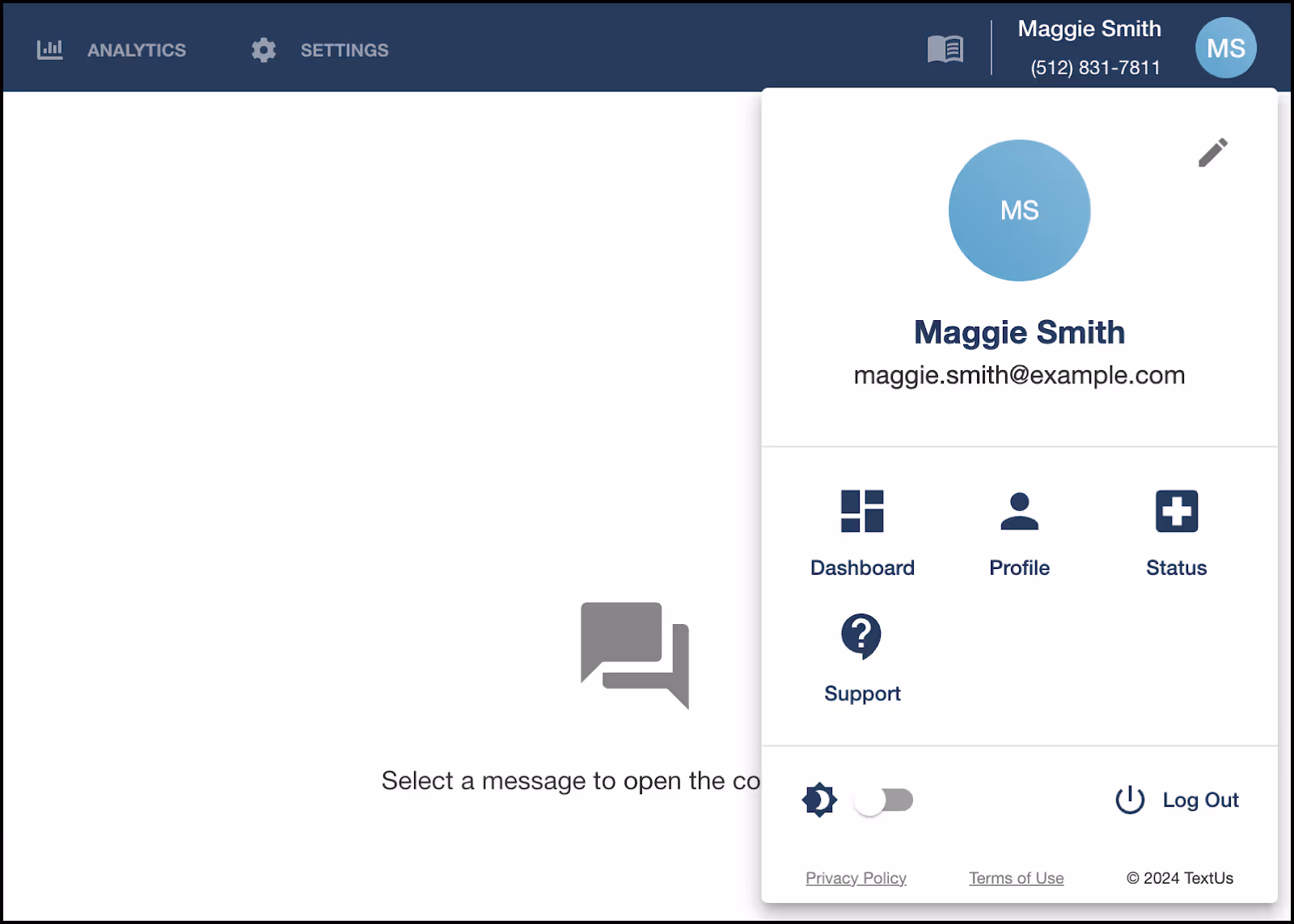 TextUs account creation