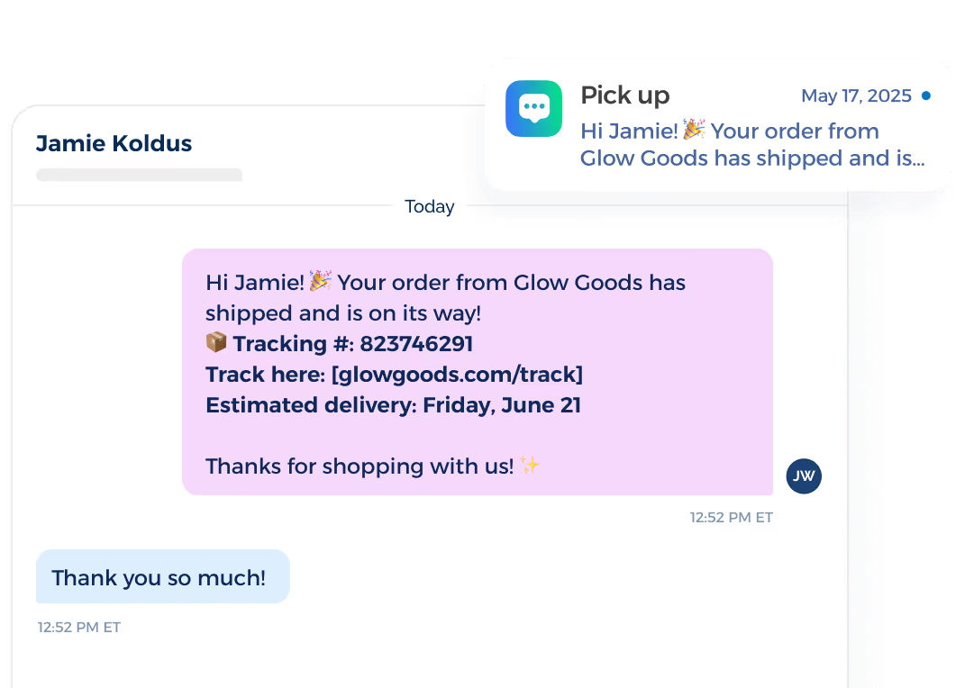 customer support automation sms example