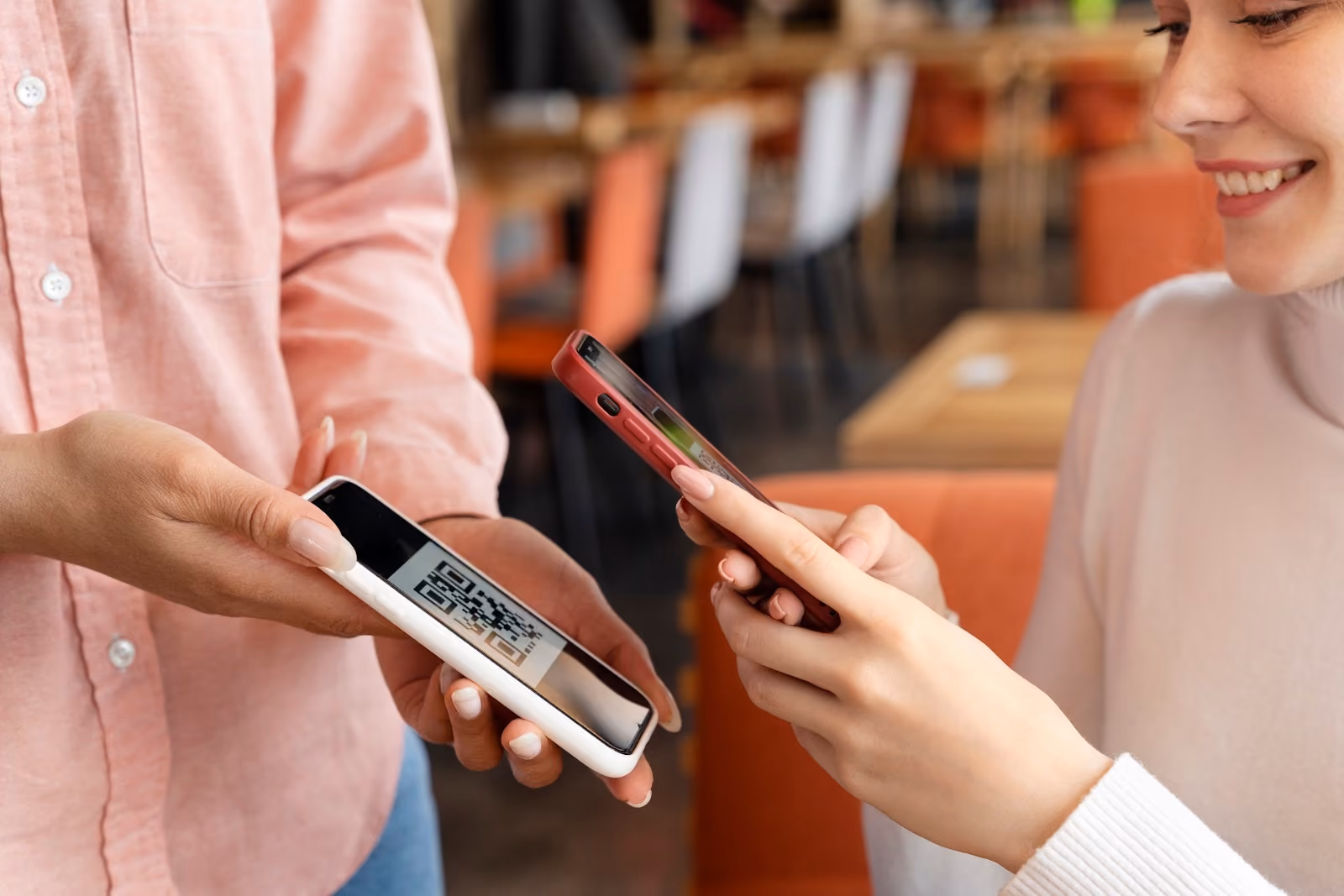 Customer scanning a QR code