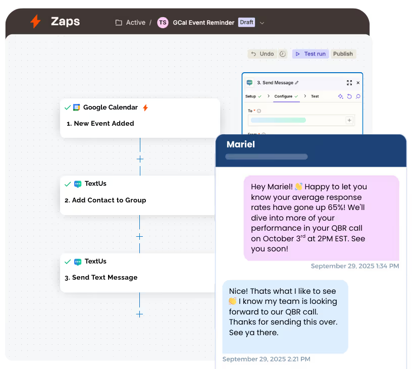 TextUs Zapier Workflows