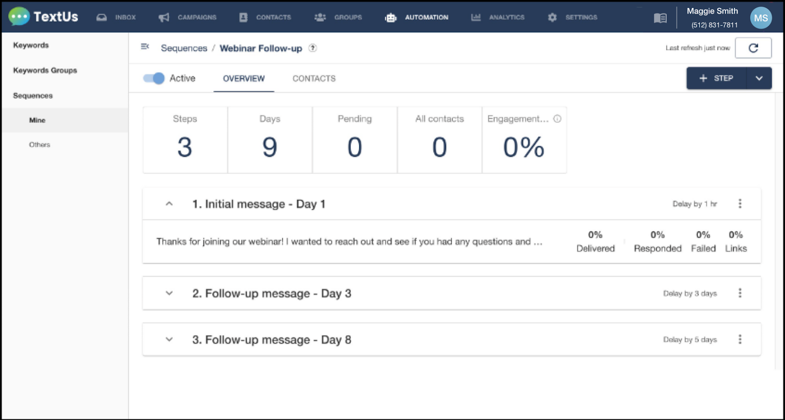 TextUs follow-up sequences