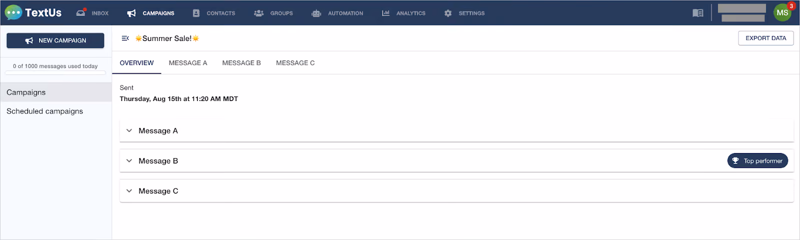 A/B testing in TextUs