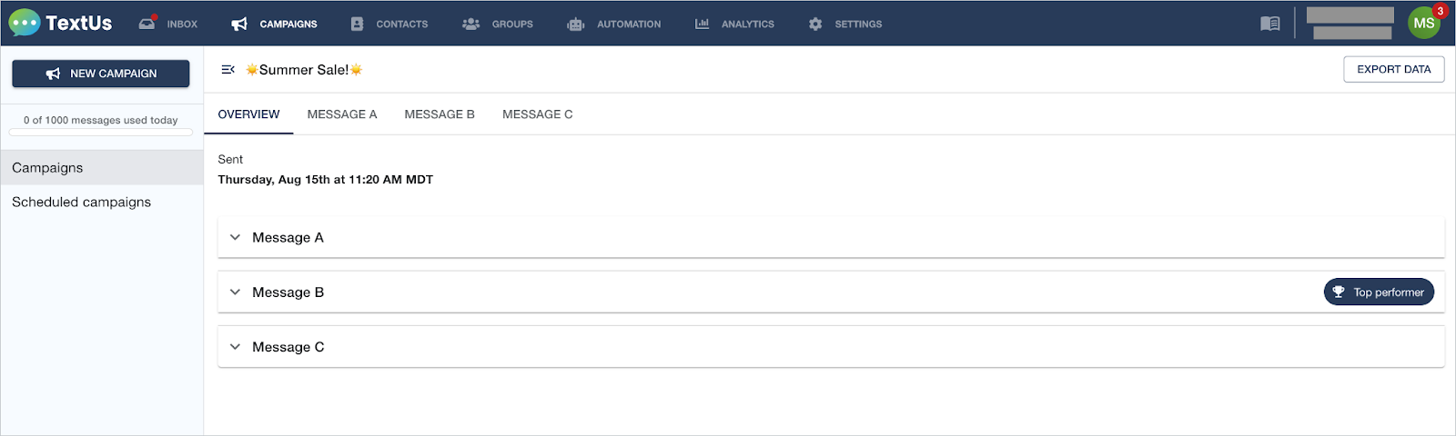 A/B testing in TextUs