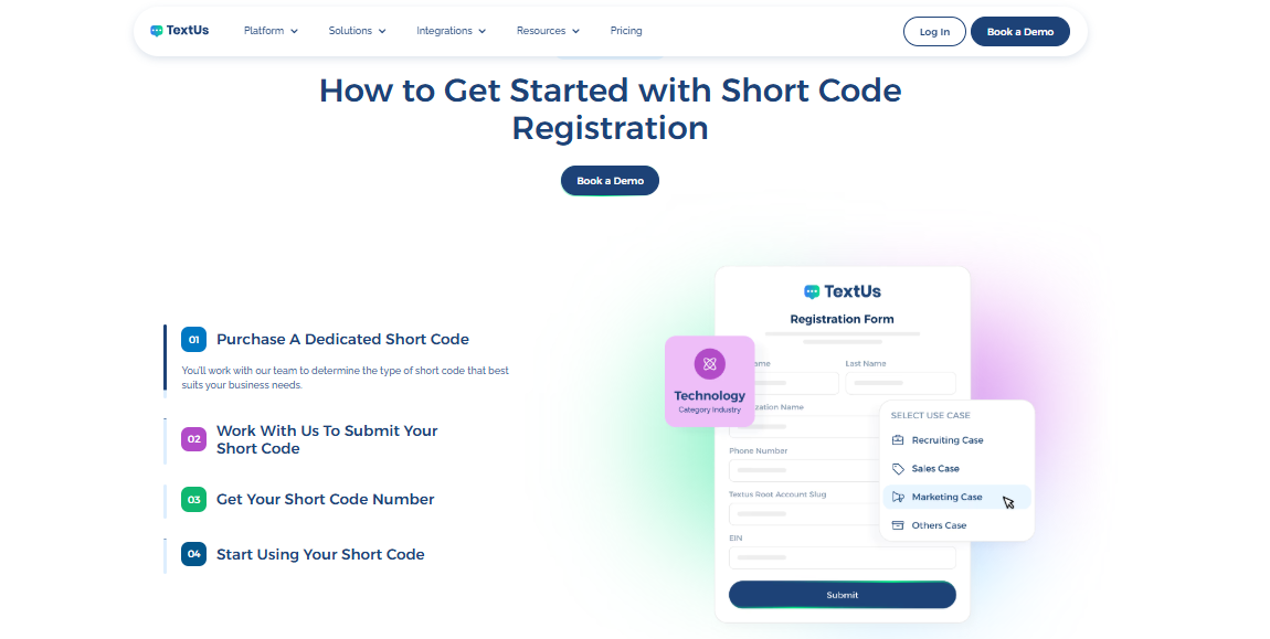 TextUs short-code registration
