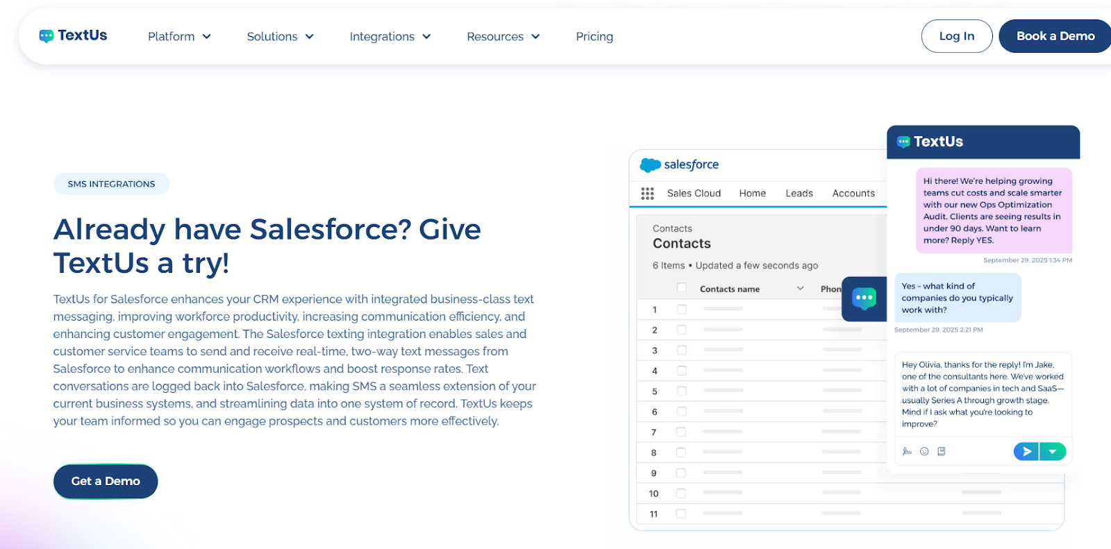 TextUs integrates with Salesforce