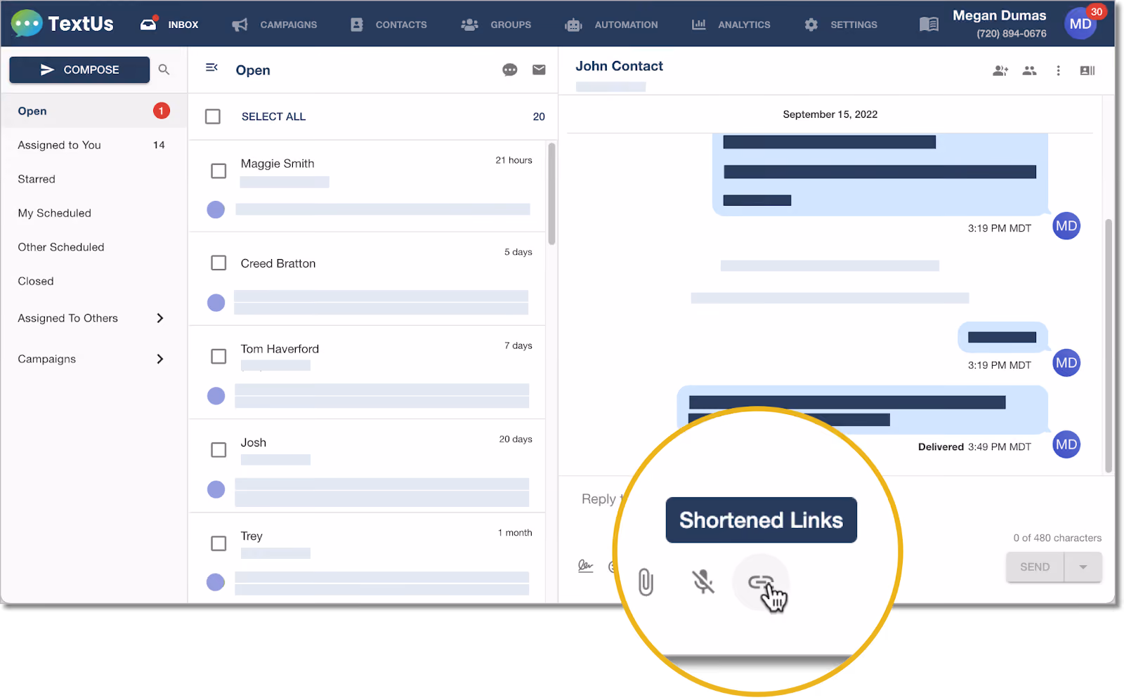 TextUs dashboard