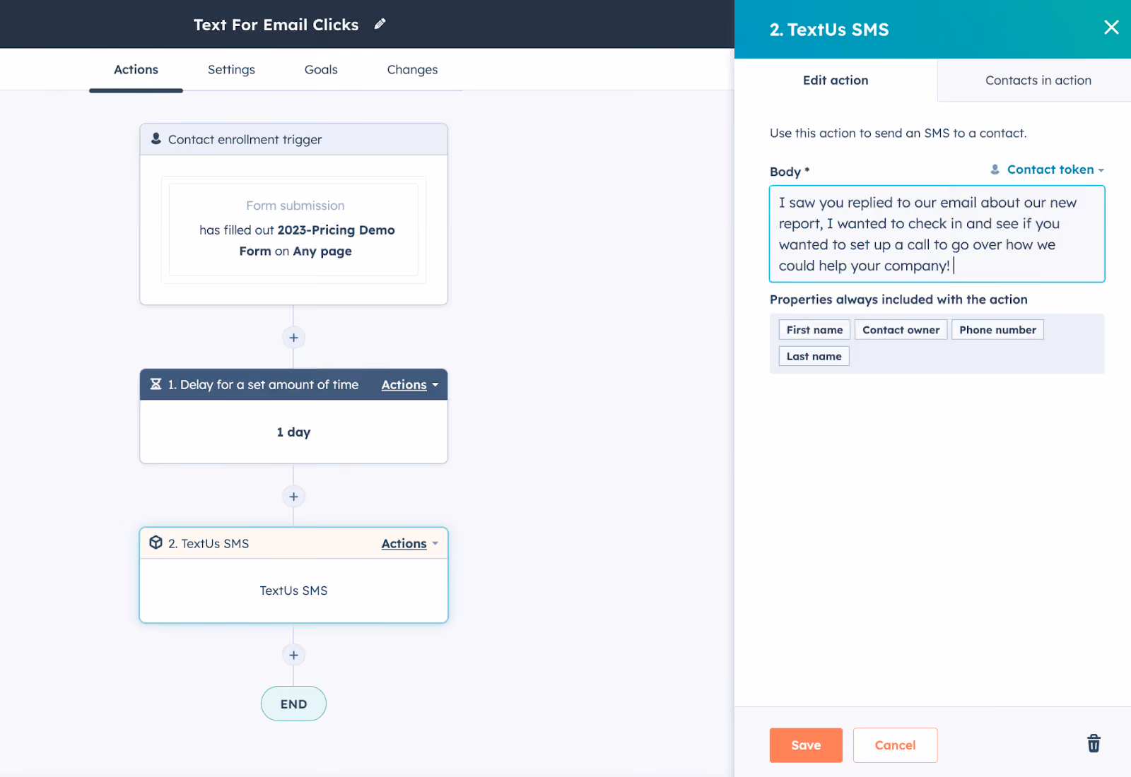 Create an SMS template with TextUs
