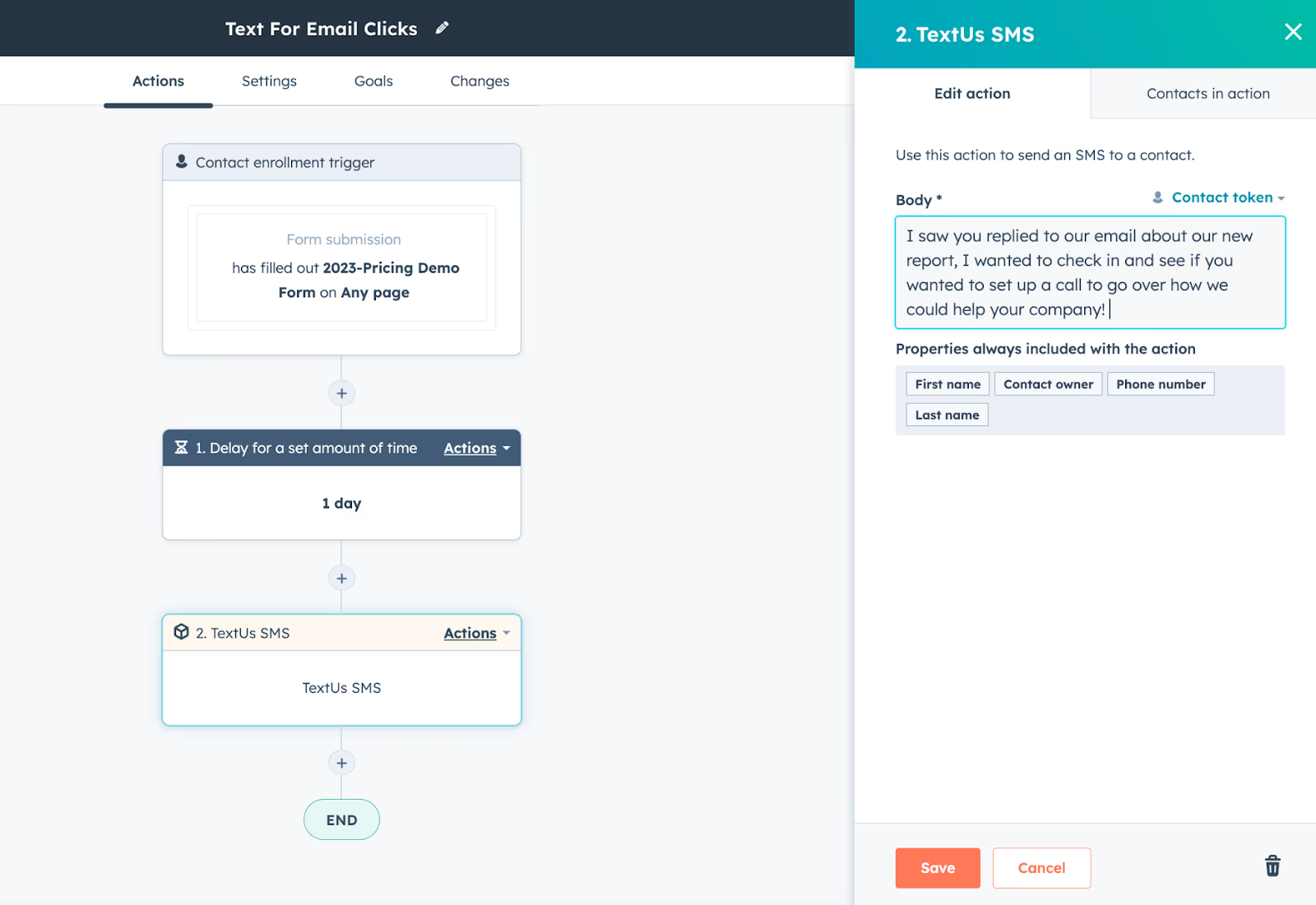 Create an SMS template with TextUs