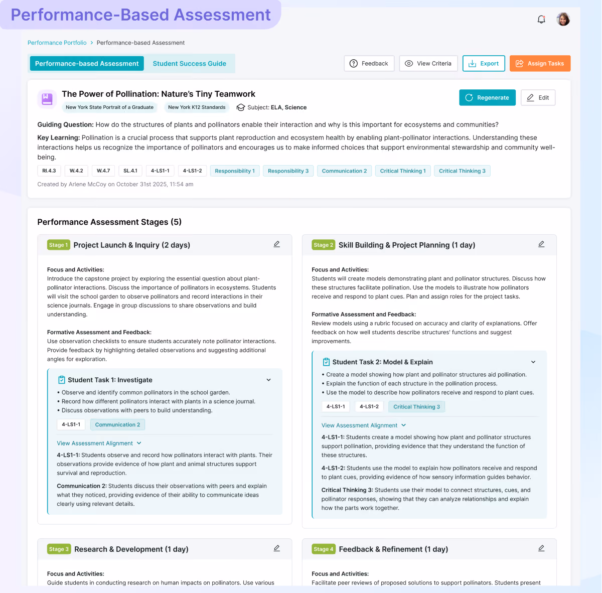 Performance-Based Assessment interface