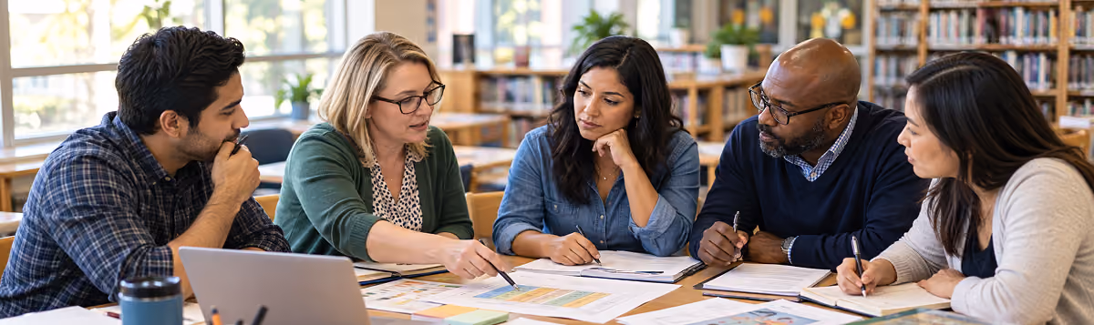 Teachers coordinating instructional planning around a table