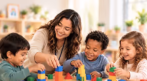 Teacher helping young children learn through play