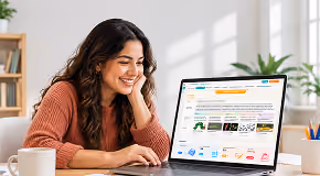 Teacher planning curriculum on a laptop