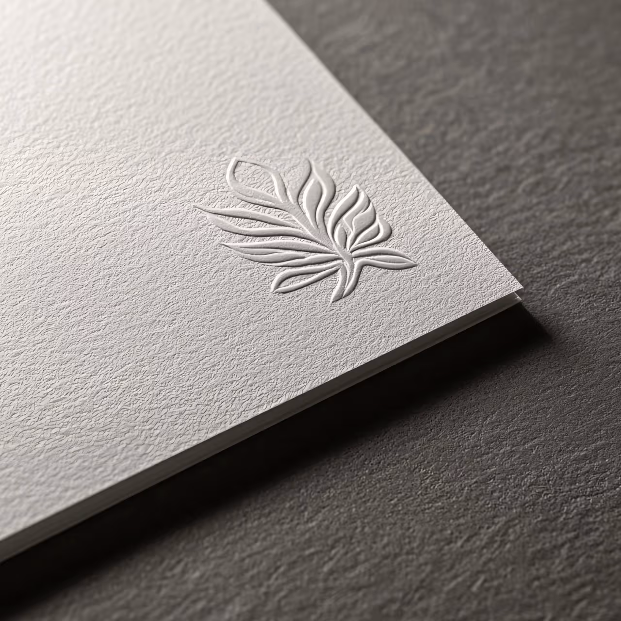 floral logo debossed on a grey book cover