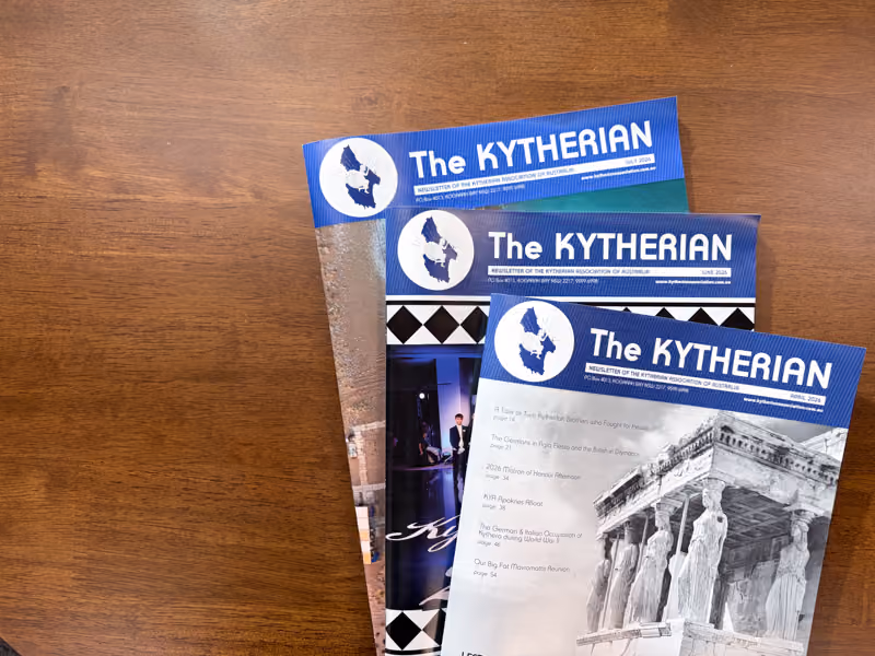 stack of newsletters from kytherian association of australia printed by foliofox