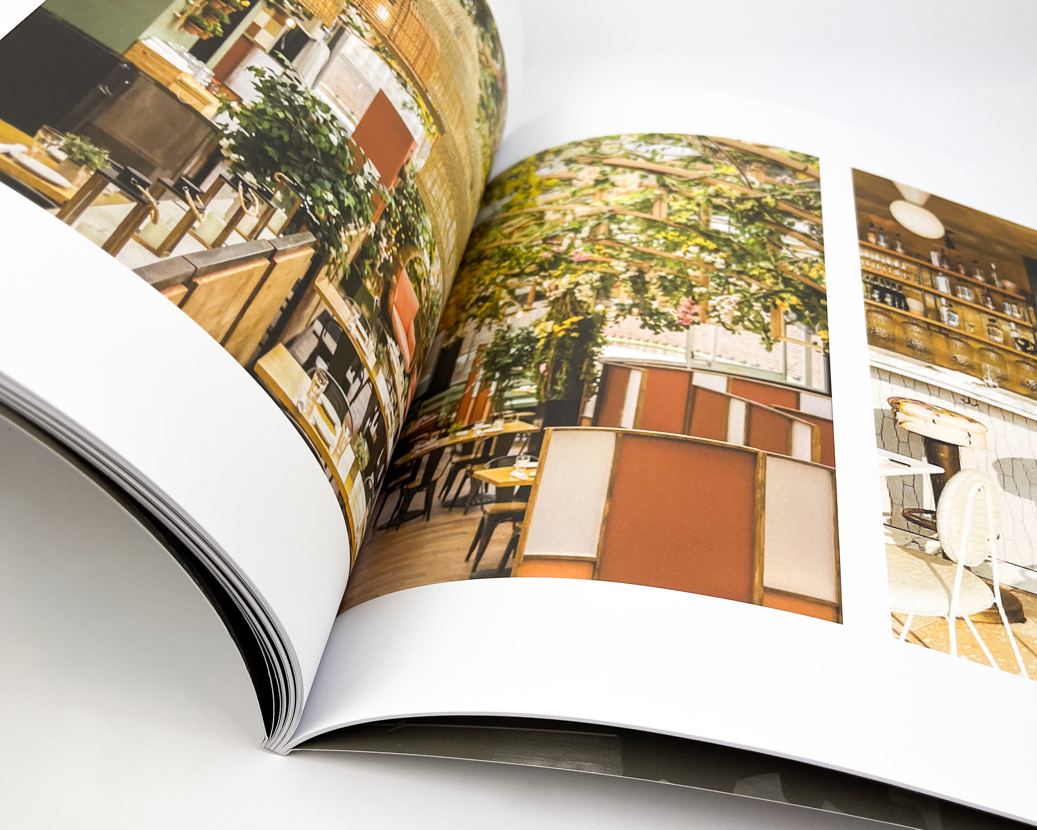 open magazine with full colour printed text featuring photography