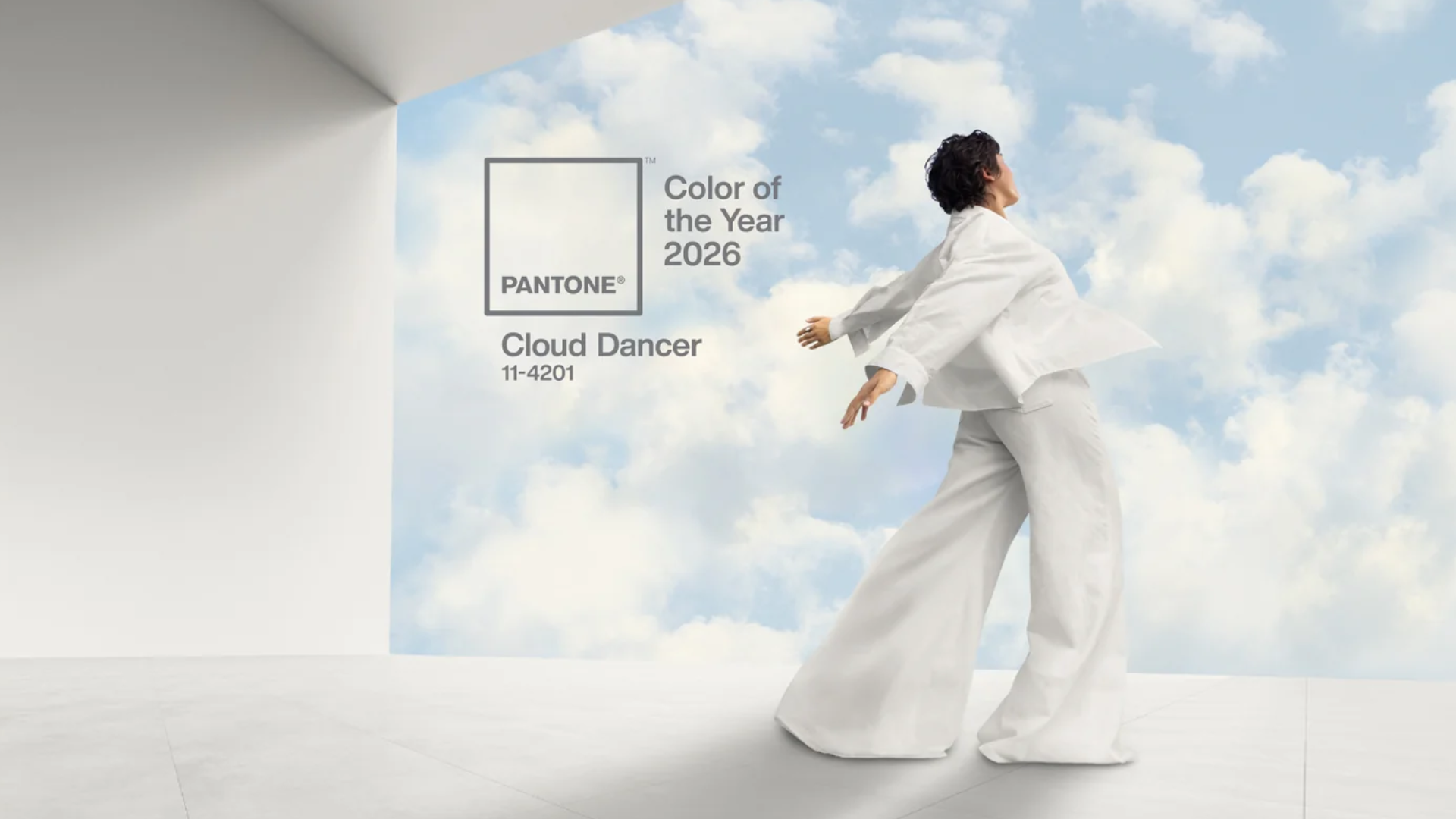 Pantone color of the year 2026 banner for cloud dancer