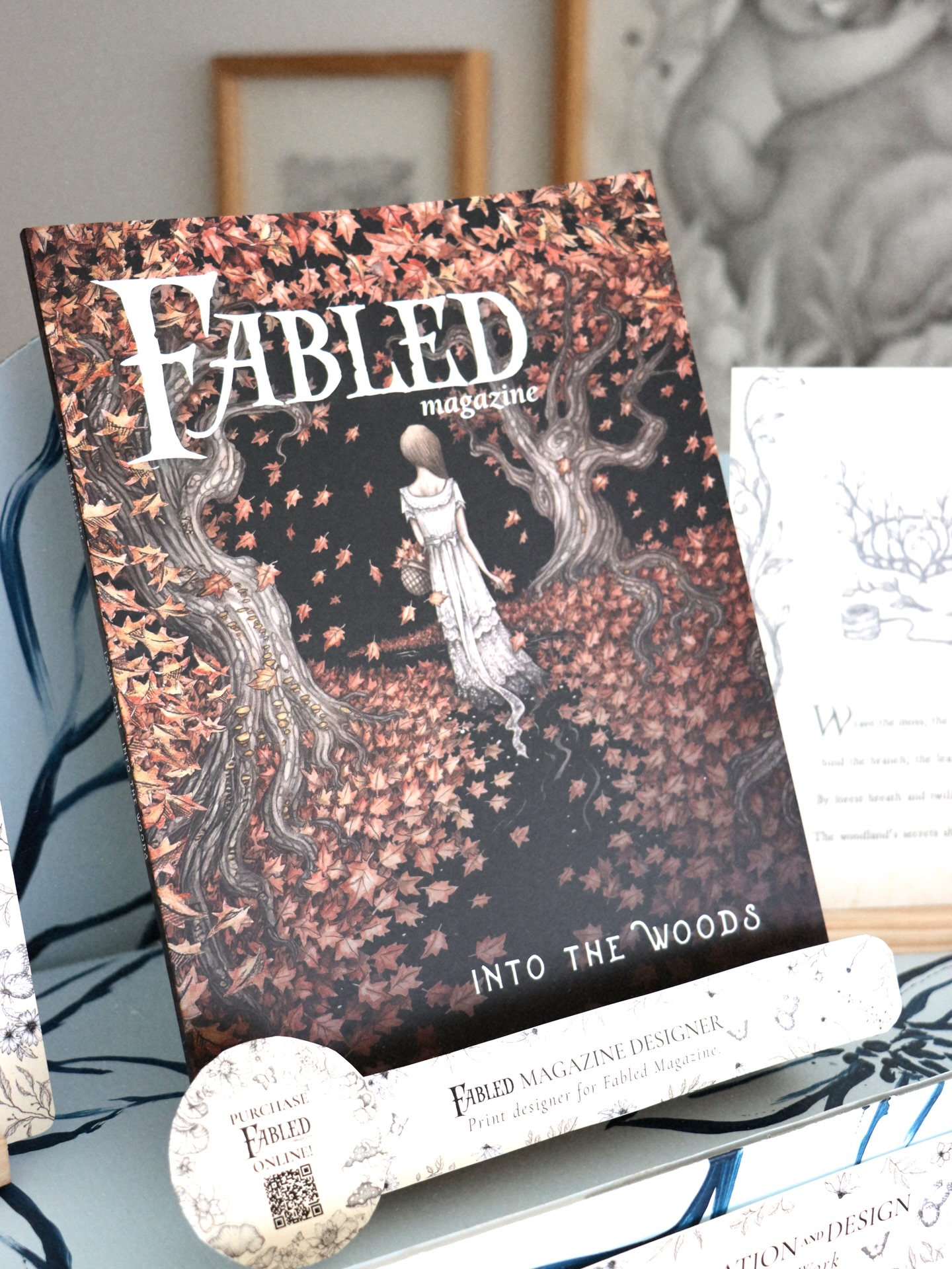 Printed copy of Fabled Magazine: Into the Woods (Issue #1), from Fabled Magazine’s in-house designer and illustrator, Jessica Jane.
