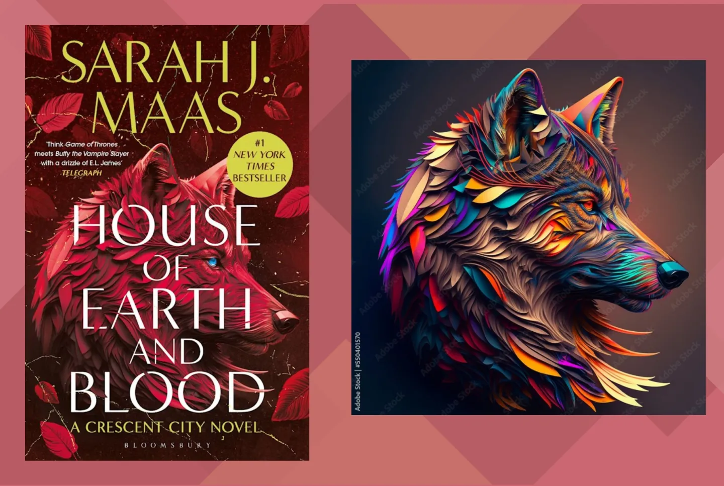 The UK cover for House of Earth and Blood beside the original AI-generated stock image from Aperture Vintage. Source: The Verge.